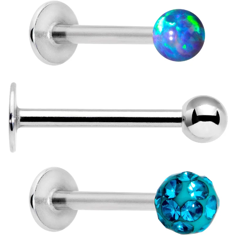 16 Gauge 3/8 Teal Faux Opal Ball Labret Monroe Tragus 3 Pack Set