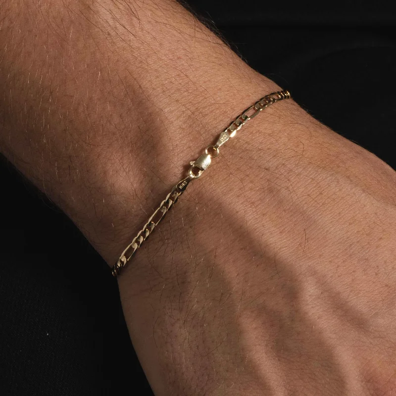 10k Solid Gold Figaro Bracelet (2mm)