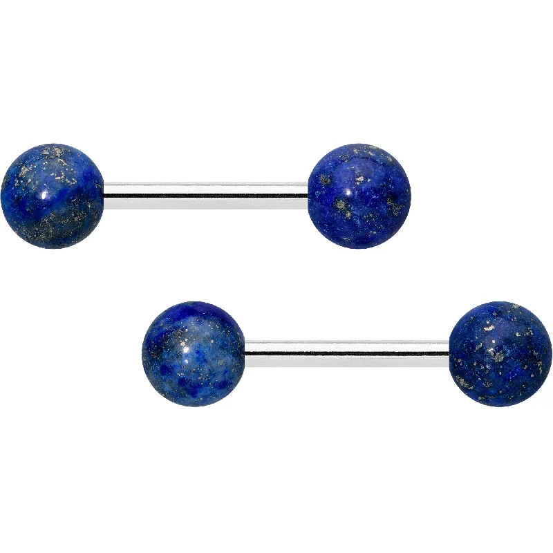 14 Gauge 1/2 Elegant Blue Agate Barbell Nipple Ring Set