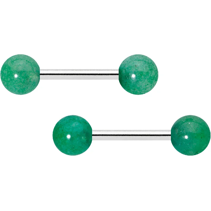 14 Gauge 1/2 Elegant Green Jade Barbell Nipple Ring Set