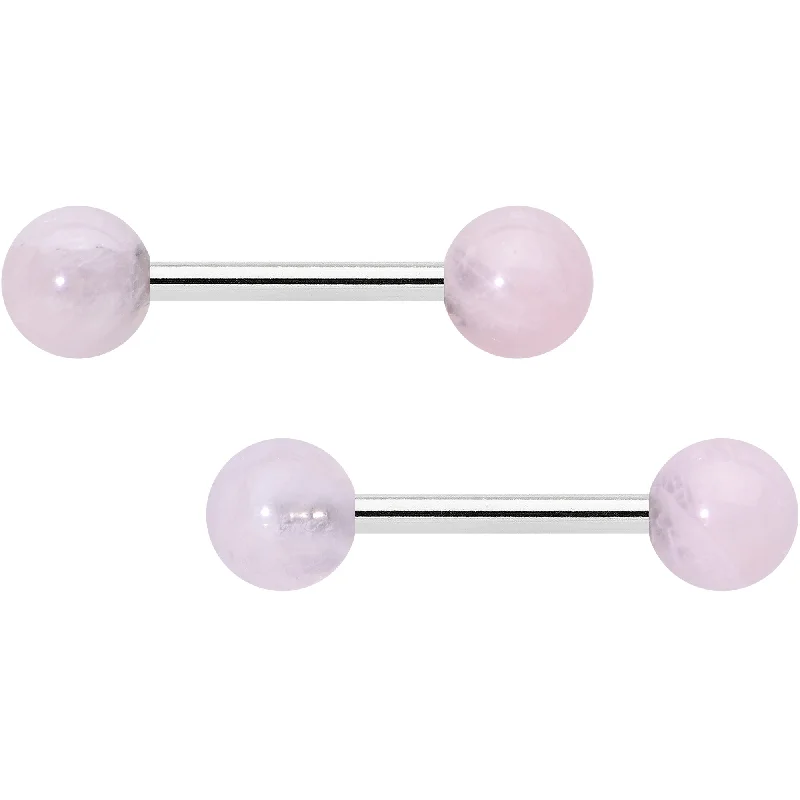 14 Gauge 1/2 Elegant Pink Rose Quartz Barbell Nipple Ring Set