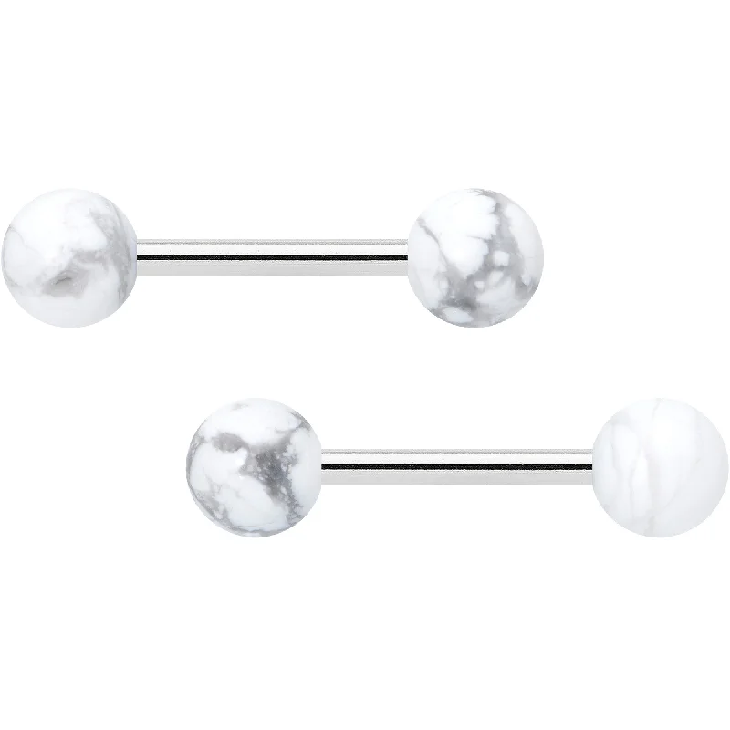 14 Gauge 1/2 Elegant White Howlite Barbell Nipple Ring Set