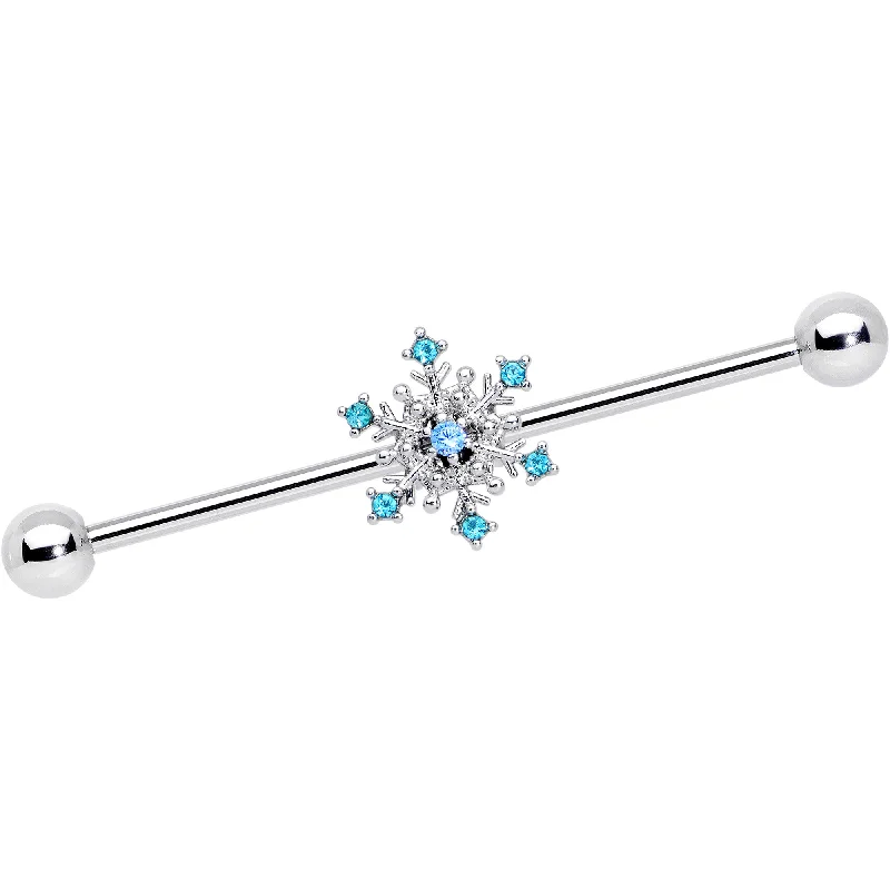 14 Gauge Aqua Gem Snowflake Christmas Industrial Barbell 38mm