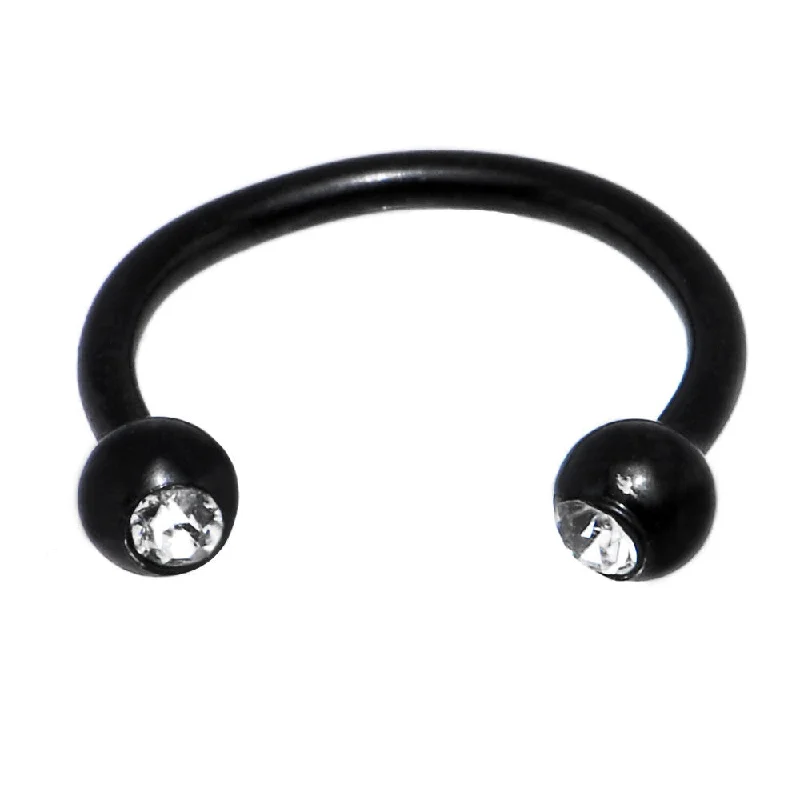 16 Gauge 3/8 Clear Gem Black Anodized Horseshoe Circular Barbell