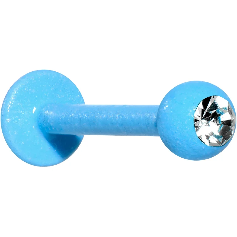 16 Gauge 3/8 Clear Gem Blue Glow In The Dark Effect Plated Labret Monroe