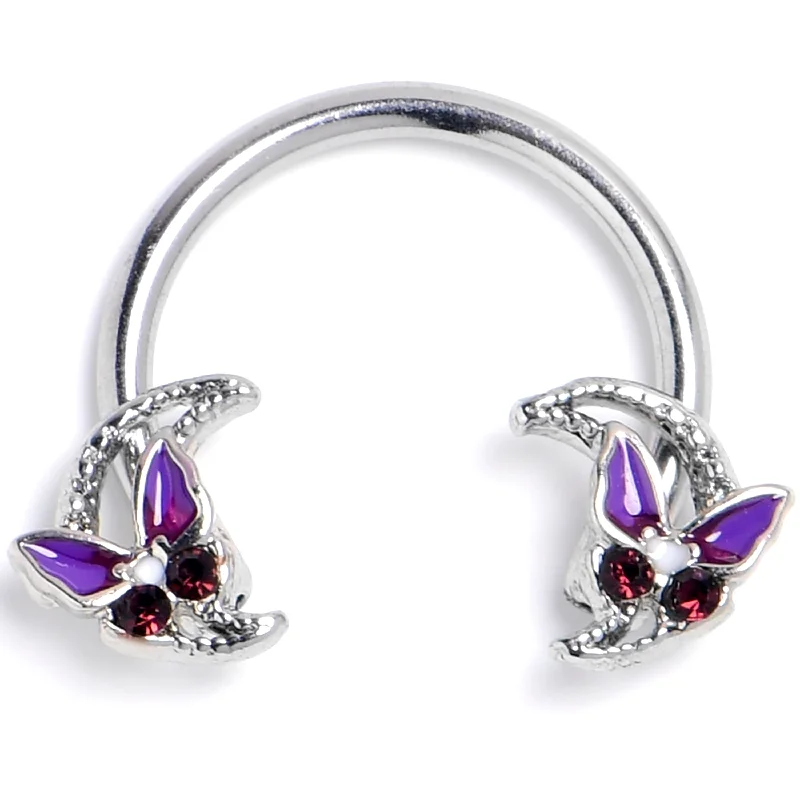 16 Gauge 3/8 Clear Gem Butterfly Purple Beauty Horseshoe Circular Barbell