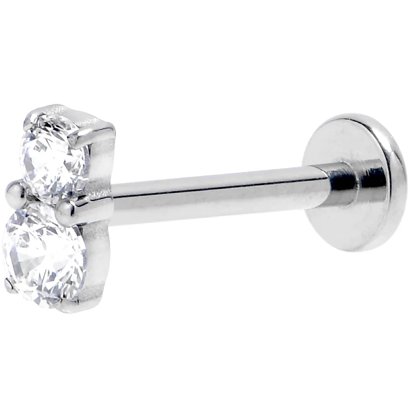 16 Gauge 3/8 Clear Gem G23 Titanium Threadless Push In Labret Tragus