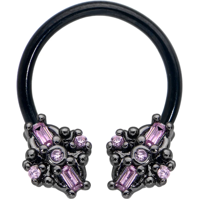 16 Gauge 3/8 Pink Gem Black Opulent Cross Horseshoe Circular Barbell