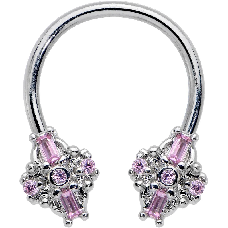 16 Gauge 3/8 Pink Gem Opulent Cross Horseshoe Circular Barbell