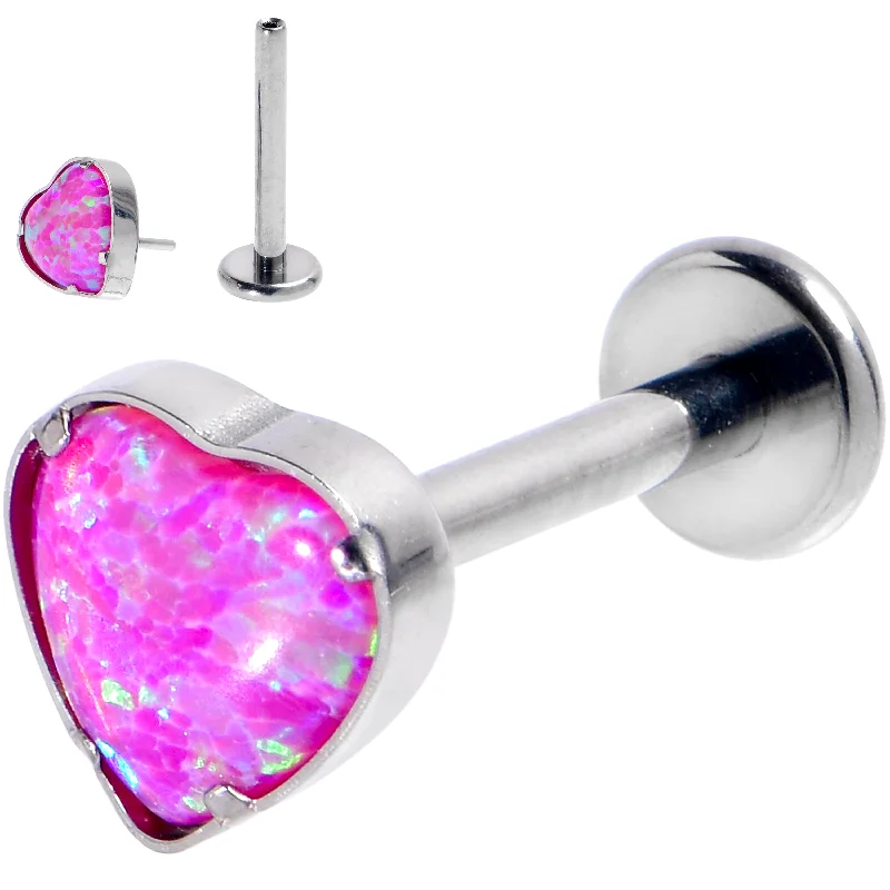 16 Gauge 3/8 Pink Synthetic Opal G23 Titanium Threadless Heart Labret