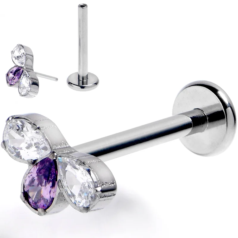 16 Gauge 3/8 Purple Gem Grade 23 Titanium Threadless Push In Labret Tragus