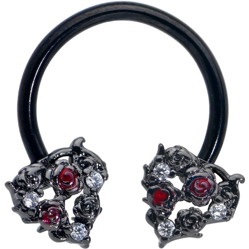 16 Gauge 3/8 Red Clear Gem Black Floral Heart Horseshoe Circular Barbell