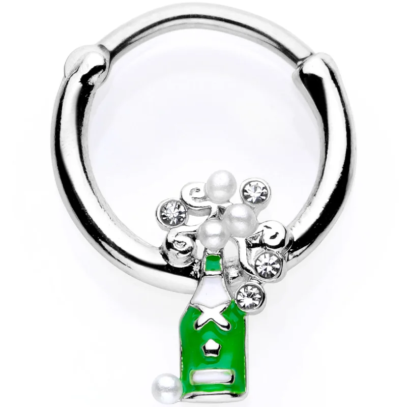 16 Gauge 3/8 Clear Gem Green Champagne Bottle Holiday Septum Clicker