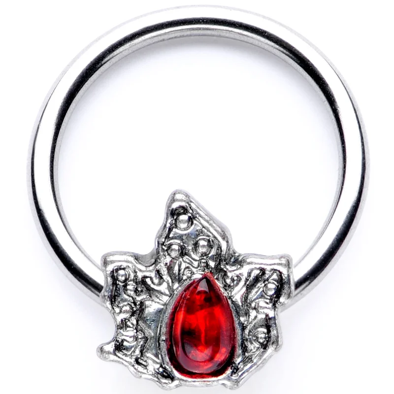 16 Gauge 3/8 Red Gem Holly Leaf Holiday BCR Captive Ring