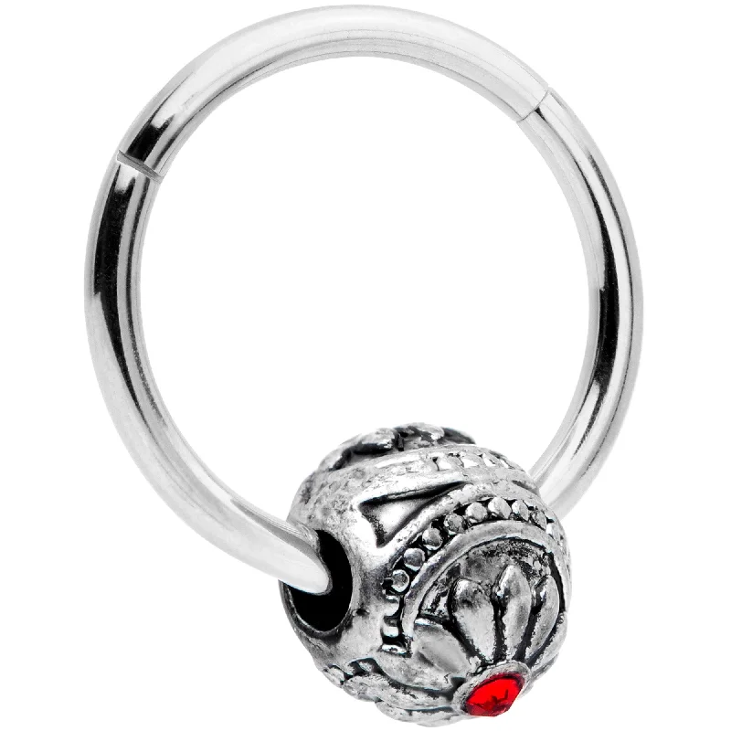 16 Gauge 3/8 Red Gem Sumptuous Abstract Bead Hinged Segment Ring