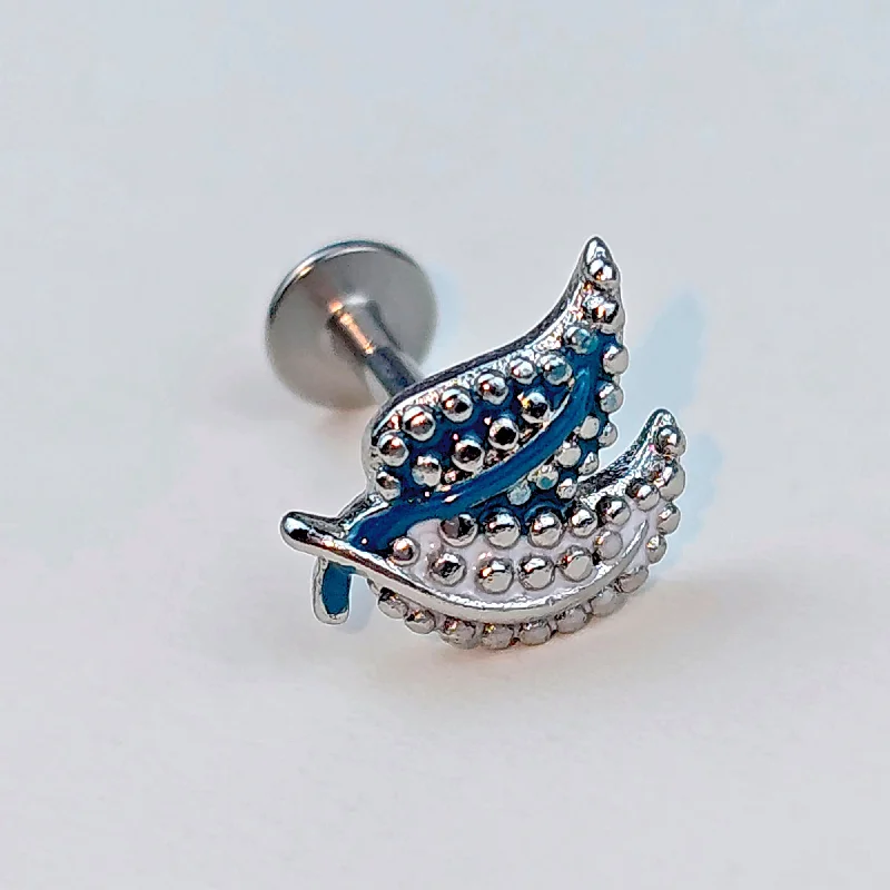 16 Gauge 5/15 Lovely Leaves Blue Labret Monroe Tragus