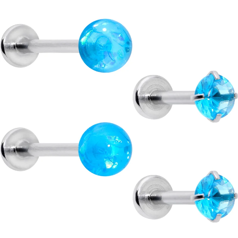 16 Gauge 5/16 3/8 Blue Gem Faux Opal Labret Monroe Tragus Set of 4