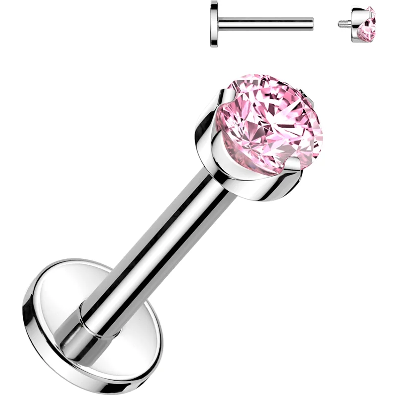 16 Gauge 5/16 3mm Pink CZ Round Medical Grade Titanium Flatback Earring