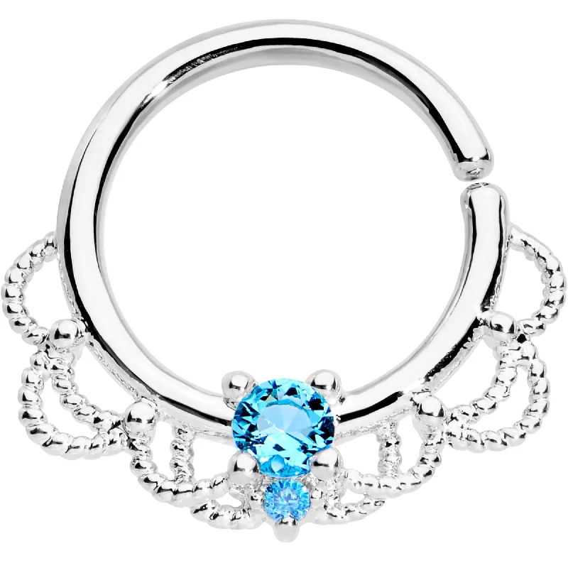 16 Gauge 5/16 Aqua CZ Gem Platinum Plated Seamless Circular Ring