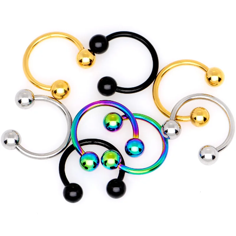 16 Gauge 3/8 Rainbow Black Gold Tone PVD Pack Set of 8 Horseshoe Barbells