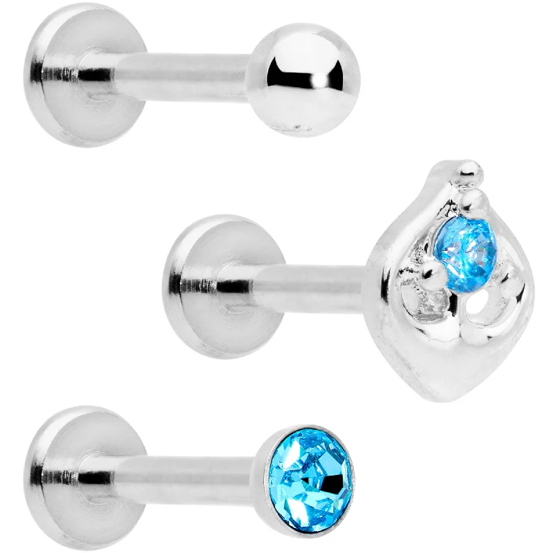 16 Gauge 5/16 Aqua Gem Internally Threaded Labret Set