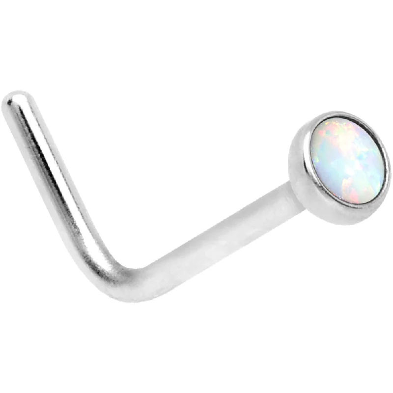 20 Gauge 2mm White Synthetic Opal L-Shaped Nose Ring