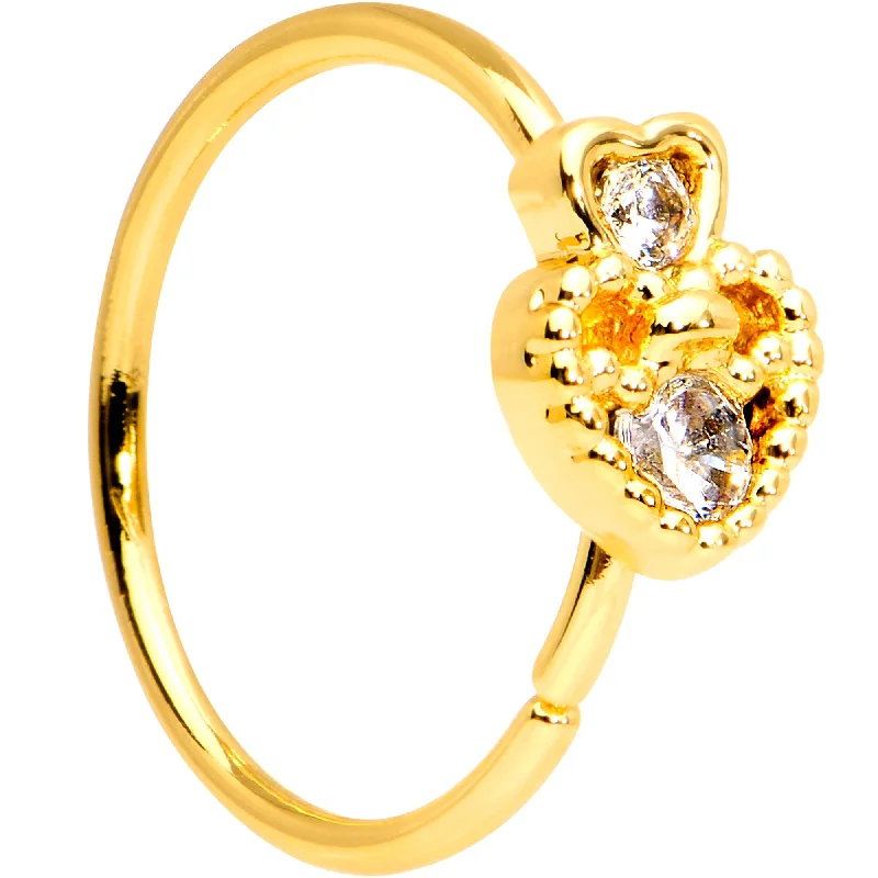 20 Gauge 3/8 Clear CZ Gem Gold PVD Heart Seamless Circular Ring