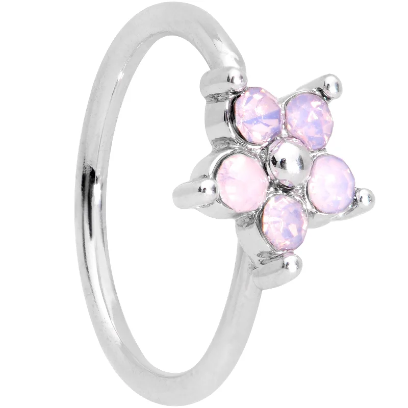 20 Gauge 5/16 Pink Faux Opal Flower Seamless Circular Ring