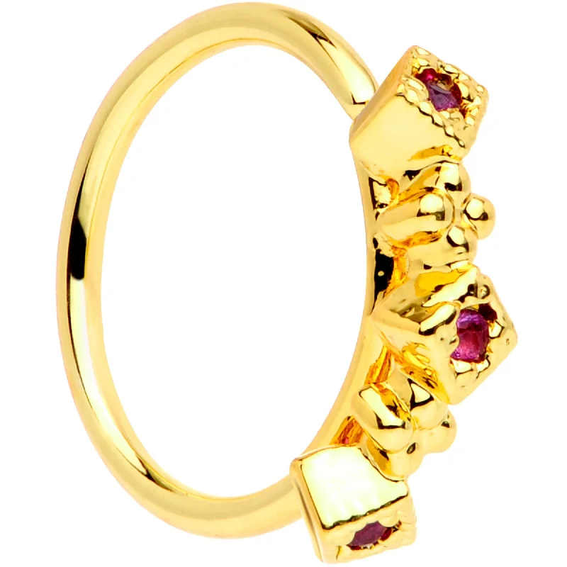 20 Gauge 5/16 Red Gem Gold Tone Flower Garden Seamless Circular Ring