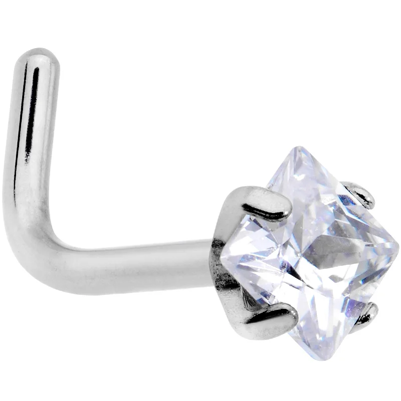 20 Gauge Clear 3mm CZ Gem Grade 23 Titanium Rhombus L Shaped Nose Ring