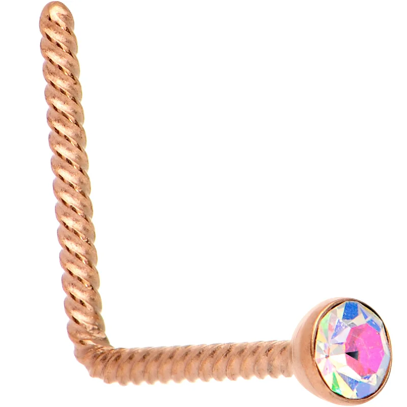 Aurora 2mm Gem Inlay Rose Gold IP So Twisted L Shaped Nose Ring