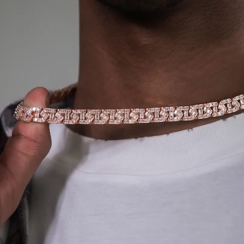 Baguette Chain Link Necklace in Rose Gold- 8mm