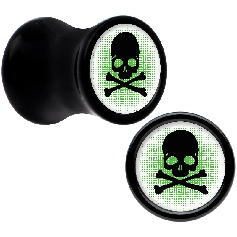 Black Acrylic Green Black Skull Saddle Plug Set 2 Gauge