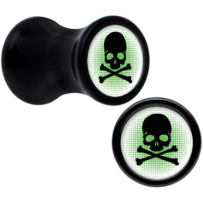 Black Acrylic Green Black Skull Saddle Plug Set 4 Gauge