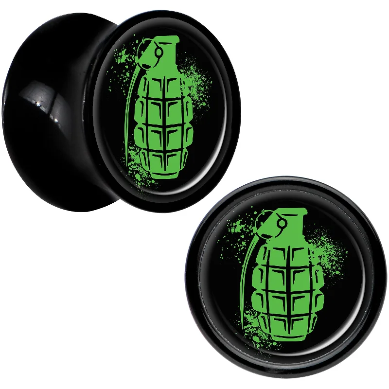 Black Acrylic Green Grenade Saddle Plug Set 00 Gauge