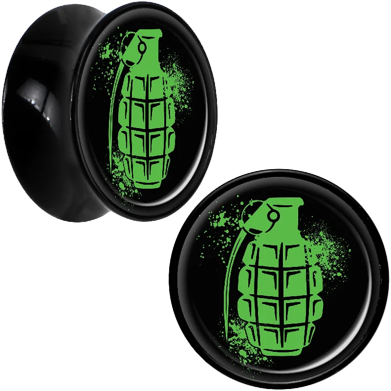 Black Acrylic Green Grenade Saddle Plug Set 20mm