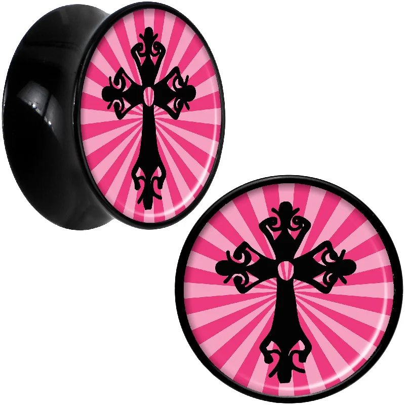 Black Acrylic Pink Black Radiant Cross Saddle Plug Set 20mm