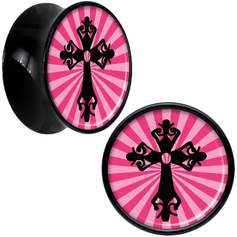 Black Acrylic Pink Black Radiant Cross Saddle Plug Set 9/16