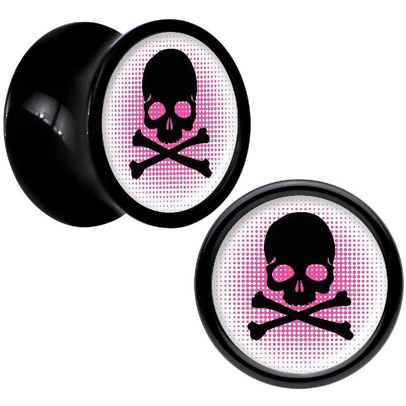 Black Acrylic Pink Black Skull Saddle Plug Set 0 Gauge