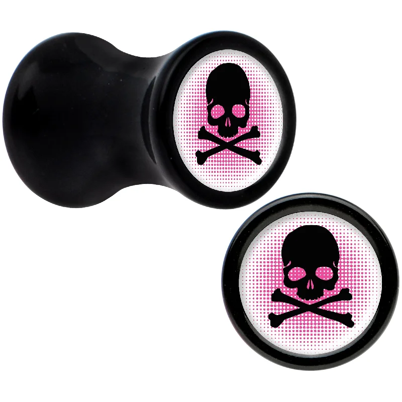 Black Acrylic Pink Black Skull Saddle Plug Set 4 Gauge