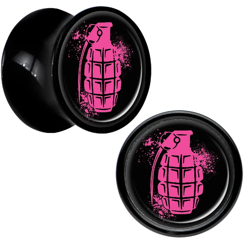 Black Acrylic Pink Grenade Saddle Plug Set 00 Gauge