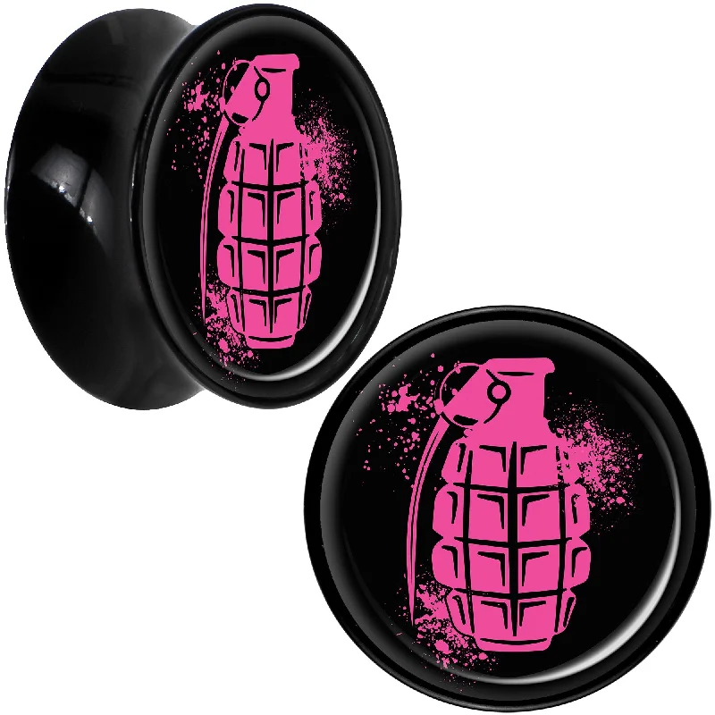 Black Acrylic Pink Grenade Saddle Plug Set 18mm