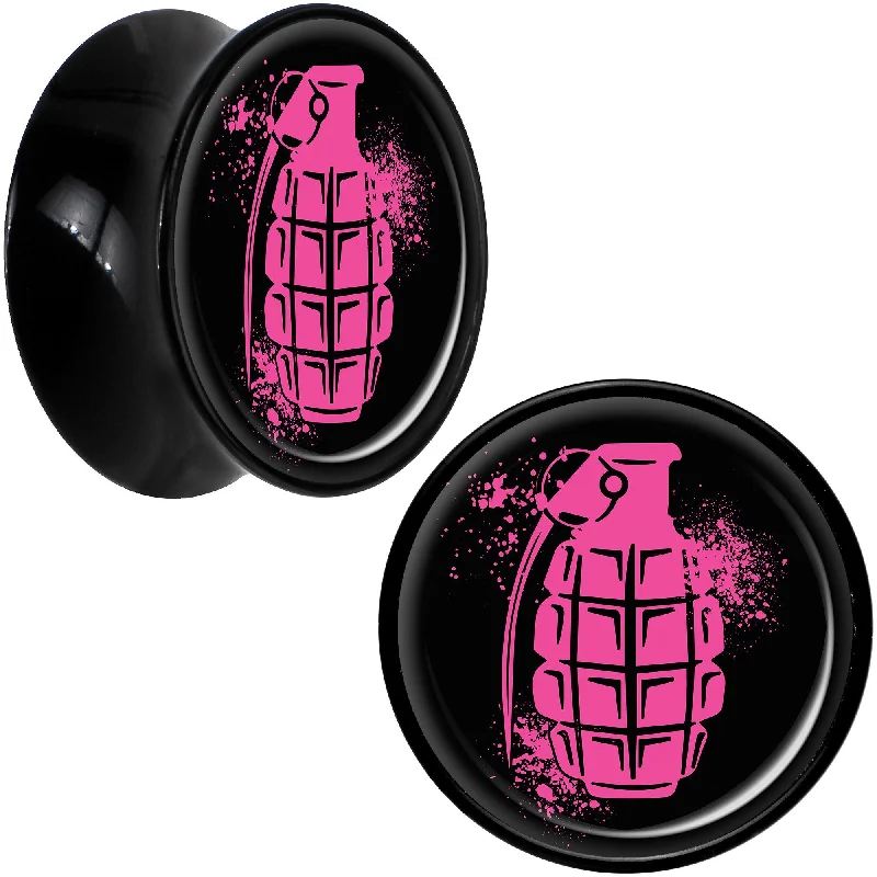 Black Acrylic Pink Grenade Saddle Plug Set 20mm