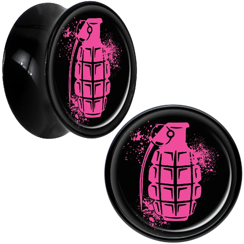 Black Acrylic Pink Grenade Saddle Plug Set 5/8