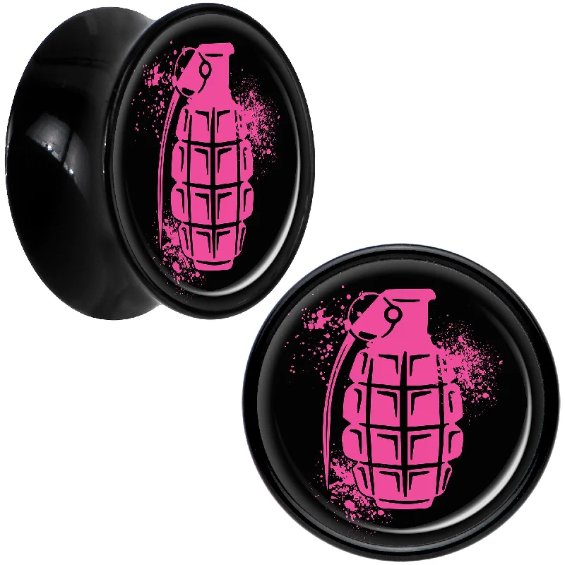 Black Acrylic Pink Grenade Saddle Plug Set 9/16