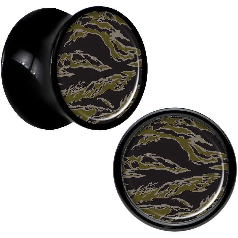 Black Acrylic Tiger Camo Print Saddle Plug Set 00 Gauge