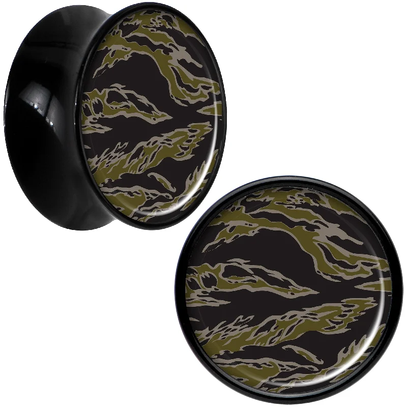 Black Acrylic Tiger Camo Print Saddle Plug Set 9/16