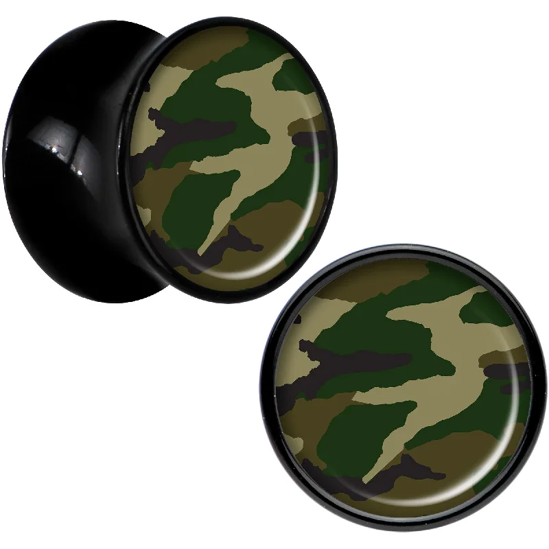 Black Acrylic Woodland Camo Print Saddle Plug Set 1/2