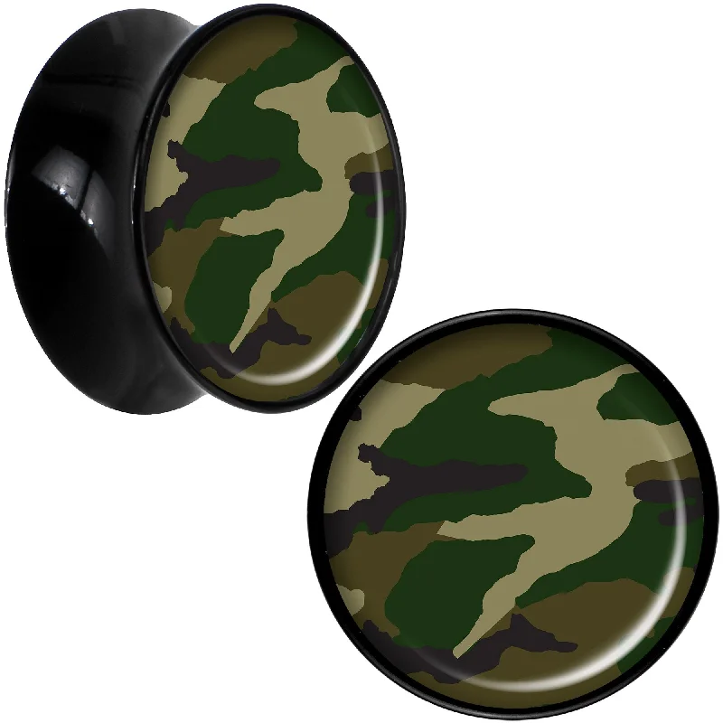 Black Acrylic Woodland Camo Print Saddle Plug Set 18mm