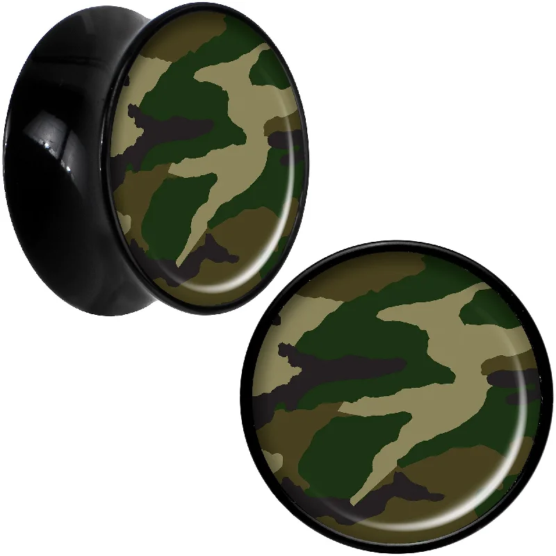 Black Acrylic Woodland Camo Print Saddle Plug Set 20mm